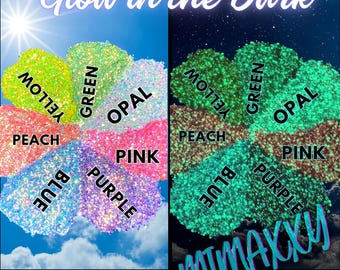 New GLOW in the DARK, Shaped Glitter, CHUNKY Glitter, Cosmetic Glitter,Nail Art, Resin art,Snow Globe Tumbler ,Craft, Slime, neon glitter