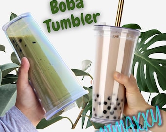 24oz Leakproof Boba Tea Tumbler with stainless steel straw, High Quality Cup, Perfect for Custum Creations, double wall acrylic tumbler, Diy