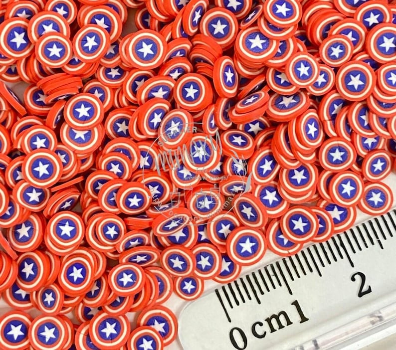 5mm Captain America Shield,Polymer clay slices, Fake sprinkles, snow globe tumbler, resin art, nail art, USA 005 image 3