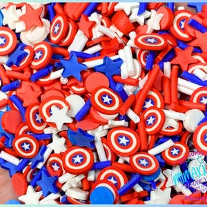 Bouclier Captain America de 5 mm, tranches d'argile polymère, fausses paillettes, gobelet boule à neige, art en résine, nail art, image 2