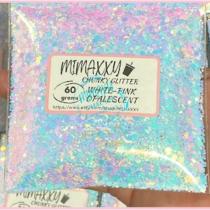 WHITE PINK Opalescent ,Shaped Glitter, Chunky Glitter Mix, Cosmetic Glitter,Nail Art, Resin art,Snow Globe Tumbler,Craft, CHUNKY 004