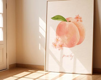 Decorazione murale floreale color pesca: elegante stampa da cucina (download digitale)