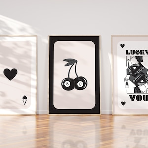 Trendy Retro Playing Cards Wall Art | Ace, Queen, 8 Ball Decor |  Gifts | Black Beige Printables | Aesthetic Room Decor