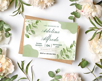 White Green Modern Wedding Invitation, Modern Card Design, Editable Wedding Card, Wedding Invitation Template, Digital Wedding Card, PDF
