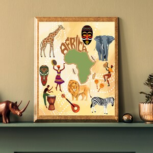 Lebendige afrikanische Safari Wandkunst/afrikanische Vielfalt Poster/digital herunterladbare Wandkunst.