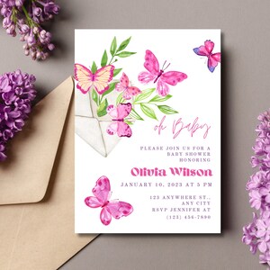 Butterfly Baby Shower Invitation Template,Baby Shower Digital Invitation, Instant Download, Editable Butterfly Baby Shower Invitation