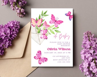 Butterfly Baby Shower Invitation Template,Baby Shower Digital Invitation, Instant Download, Editable Butterfly Baby Shower Invitation