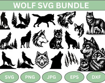 Lot de loups SVG : loup hurlant, fichiers de coupe silhouette (téléchargement instantané)
