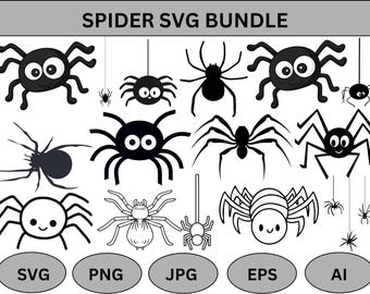 Spider SVG Bundle: Halloween Spider Clipart, Bugs Silhouette (Digital Download)
