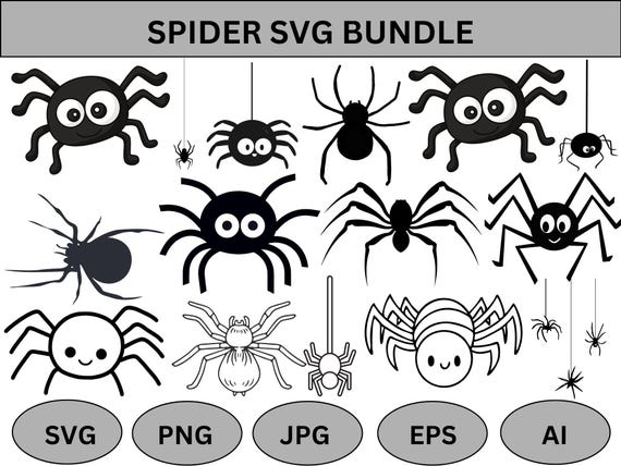 Spider SVG Bundle: Halloween Spider Clipart, Bugs Silhouette