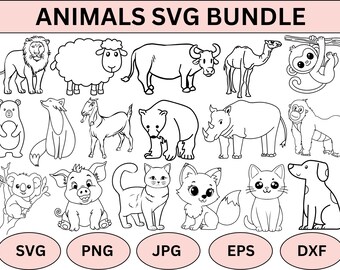 Animal Doodle SVG Bundle, Farm & Safari Clipart (Digital Files)