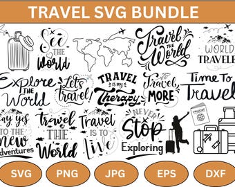 Paquete SVG de citas de viajes: Clipart de vacaciones (descarga digital)