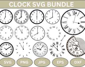 Pacchetto SVG di quadranti di orologio: numeri romani e clipart di numeri (download digitale)