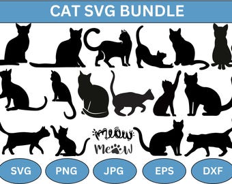 Cat Silhouette SVG-bundel: kitten vectorclipart (directe download)