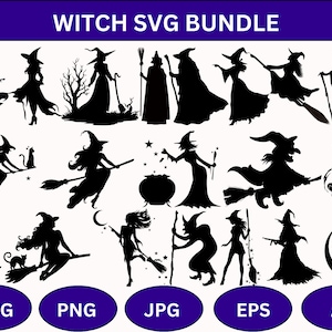 Hexe SVG Bundle: Halloween Clipart, Silhouette Schnitt Dateien (Instant Download
