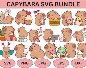 Capybara SVG Clipart Bundle, Stickers (Digital Download