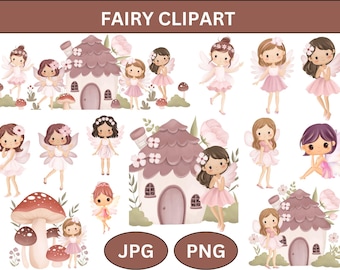 Watercolor Garden Fairies Clipart: Pastel Fairytale Cottage (Digital Download)