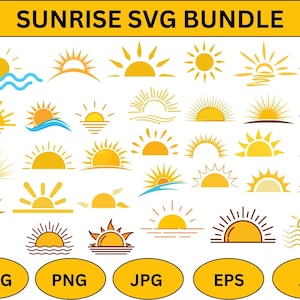 Soluppgång SVG-paket: Sol Clipart, Cricut Cut-filer (digital nedladdning)