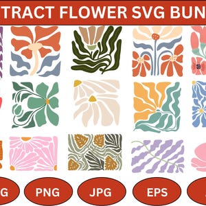 Abstract Flower SVG Bundle: Boho Retro Floral Cut Files (Digital Download)