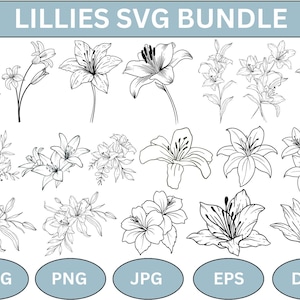 Può includere: Un set di 20 illustrazioni di gigli in bianco e nero. Le illustrazioni sono in vari stili e dimensioni, e includono gigli singoli, bouquet e boccioli di giglio. Le illustrazioni sono perfette per l'uso in artigianato, scrapbooking e altri progetti creativi.