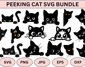 Peeking Cat SVG Bundle: Kitten Silhouette Clipart (Digital Download)