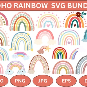 Boho Regenbogen svg BUNDLE, Regenbogen SVG-Bundle, süßes Regenbogen svg, Boho Aufkleber, Regenbogen Clipart, Silhouette digitaler Download.
