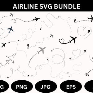 Airplane SVG Bundle: Heart Route, Silhouette, Travel Clipart (Digital Download