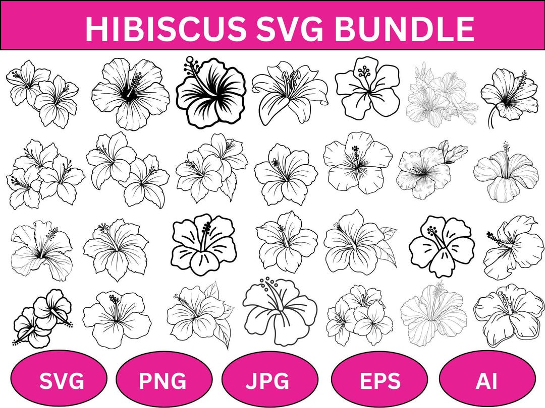 Hibiscus Flower SVG Bundle: Tropical Leaves & Clip Art (downloadable ...