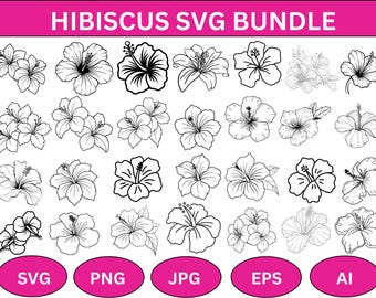Hibiscus Flower SVG Bundle: Tropical Leaves & Clip Art (Downloadable Files)