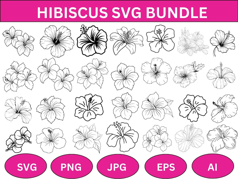Hibiscus Flower SVG Bundle: Tropical Leaves & Clip Art (downloadable ...