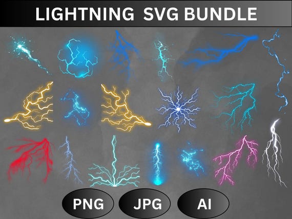 Neon Lightning Overlays: Glow Effect, Cricut Cut Files,  Electric Bolt Png, Ai Vector Cut Files, Gaming Graphics Assets  (Digital Download)