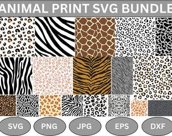 Paquete SVG de estampado animal: Diseños de safari dibujados a mano (descarga digital)