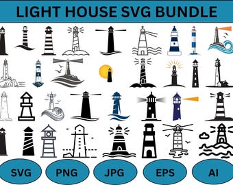 Lighthouse SVG Bundle: Coast Tower Clipart (Digital File, Instant Download
