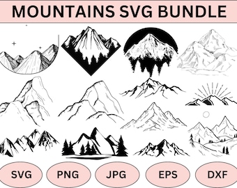 Imágenes prediseñadas SVG de montañas: archivos de corte de paisajes forestales (descarga digital)