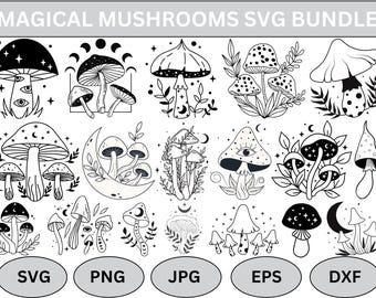 Pacchetto SVG di funghi mistici: arte floreale boho con funghi (download digitale)