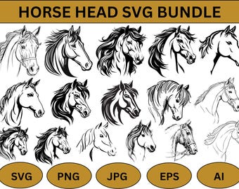 Paquete SVG de cabeza de caballo: diseños de siluetas, imágenes prediseñadas vectoriales (descarga instantánea)