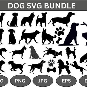 Dog Breed Silhouettes SVG Bundle: Paw Prints Clipart (Digital Download)