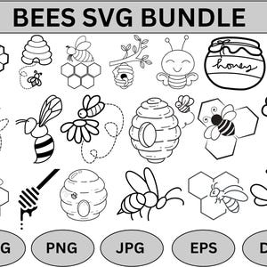 Bee Svg Png Bundle,Cute Honey Bee cutting file,Honeycomb Svg,Bee path dotted lines bundle,Bee Clipart,Queen Bee Svg,Bee Hive Svg