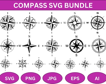 Collection SVG Boussole : fichiers découpés en étoile nautique (téléchargement numérique)