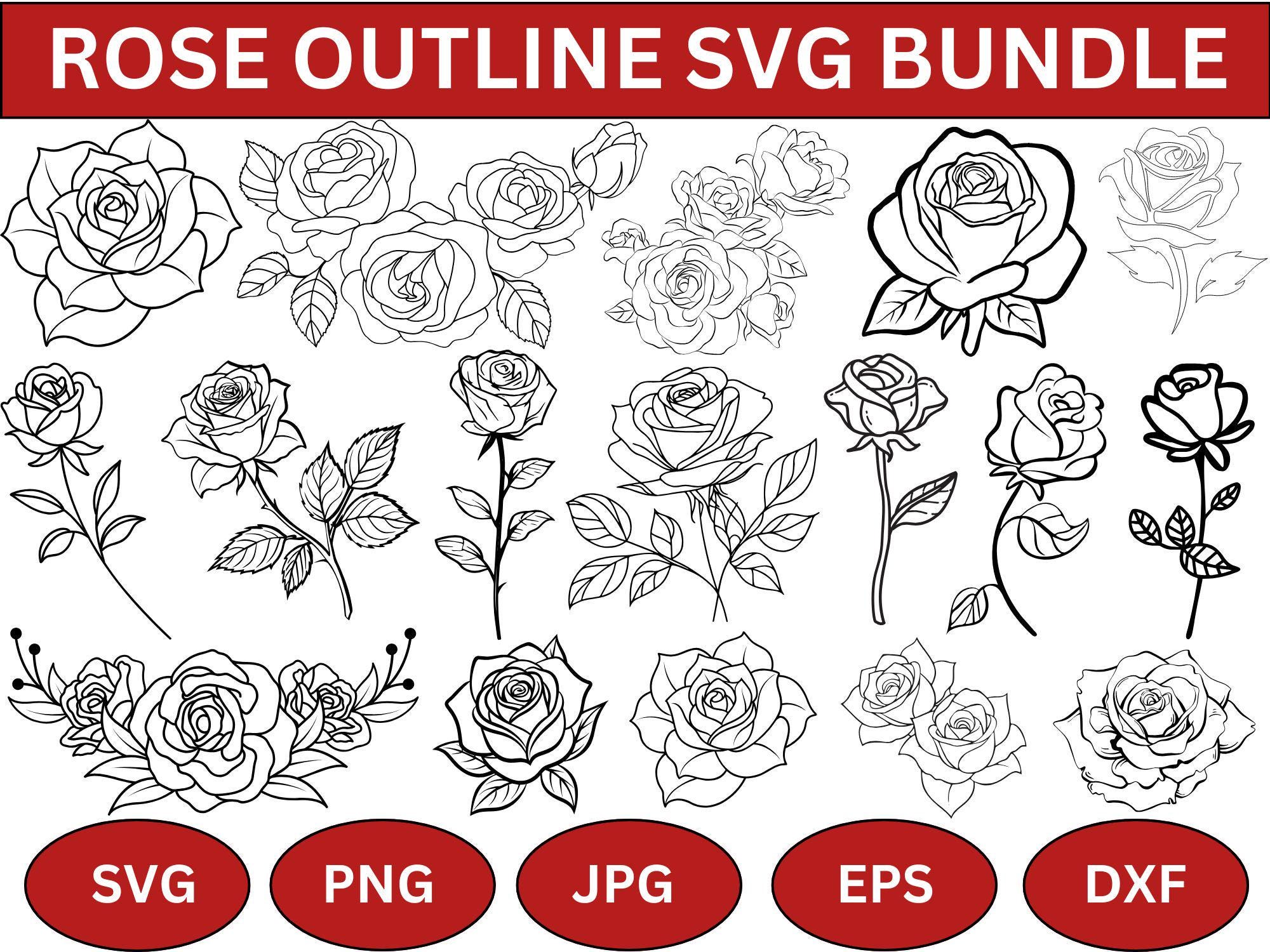 Rose Outline SVG Bundle: Flower Vectors, Cricut Cut File (digital ...