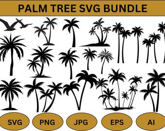 Lot SVG palmier tropical : fichiers de coupe silhouette (téléchargement numérique)