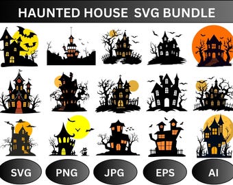 SVG-bundel Haunted House: Halloween Cricut Cut-bestanden (digitale download)