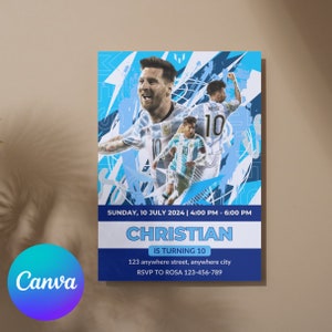 Convite de aniversário de Messi, convite de aniversário de futebol, aniversário de Messi, convite de aniversário de futebol, convite de aniversário de Messi Argentina 2024