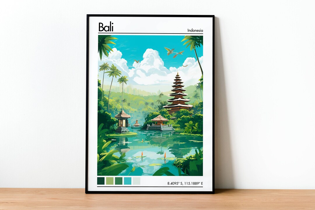 Bali Travel Poster, Bali Wall Art, Indonesia Rainforest Poster, Bali