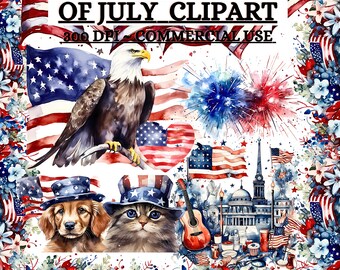 Watercolor Fourth of July Clipart Bundle- 140 DIGITAL PNG graphics for instant download commercial use