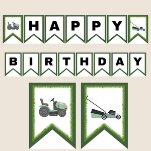 Lawnmower Birthday Banner, Ride on Mower Happy Birthday Banner , bunting, Birthday Supplies, Digital, Lawn Mower Printables