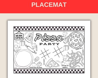 Mantel individual para colorear con temática de fiesta de pizza: Actividad de cumpleaños infantil (Descarga digital)
