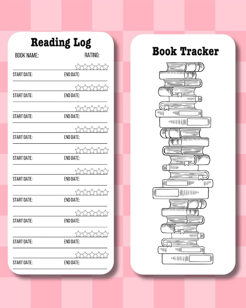 Reading Log Bookmark, Printable, Digital-Bookmark-Download, TBR-Bookmark, Book-Tracker, Cricut, Silhouette, Compatible, Print-Cut
