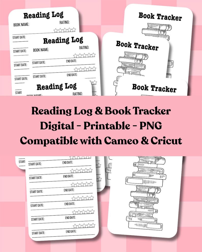 Reading Log Bookmark, Printable, Digital-Bookmark-Download, TBR-Bookmark, Book-Tracker, Cricut, Silhouette, Compatible, Print-Cut