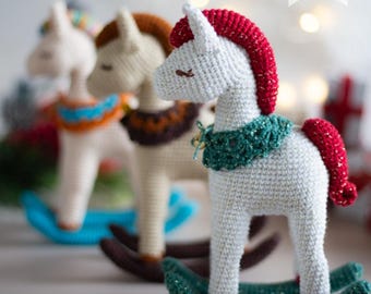 Amigurumi crochet Rocking Horse pattern. Crochet Christmas decoration.